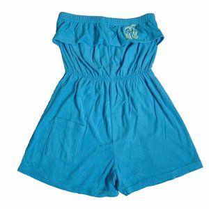 Palm Harbour 80s Playsuit Romper Sz L Tube Top Flip Flop Embroidered Cover Up